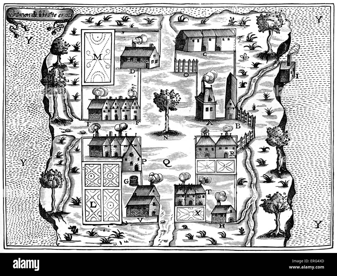 Insel Saint Croix / Île Sainte-Croix früheste französische Siedlung in Acadia, Nordamerika, 1604. Von "Reisen" durch Champlain, Stockfoto
