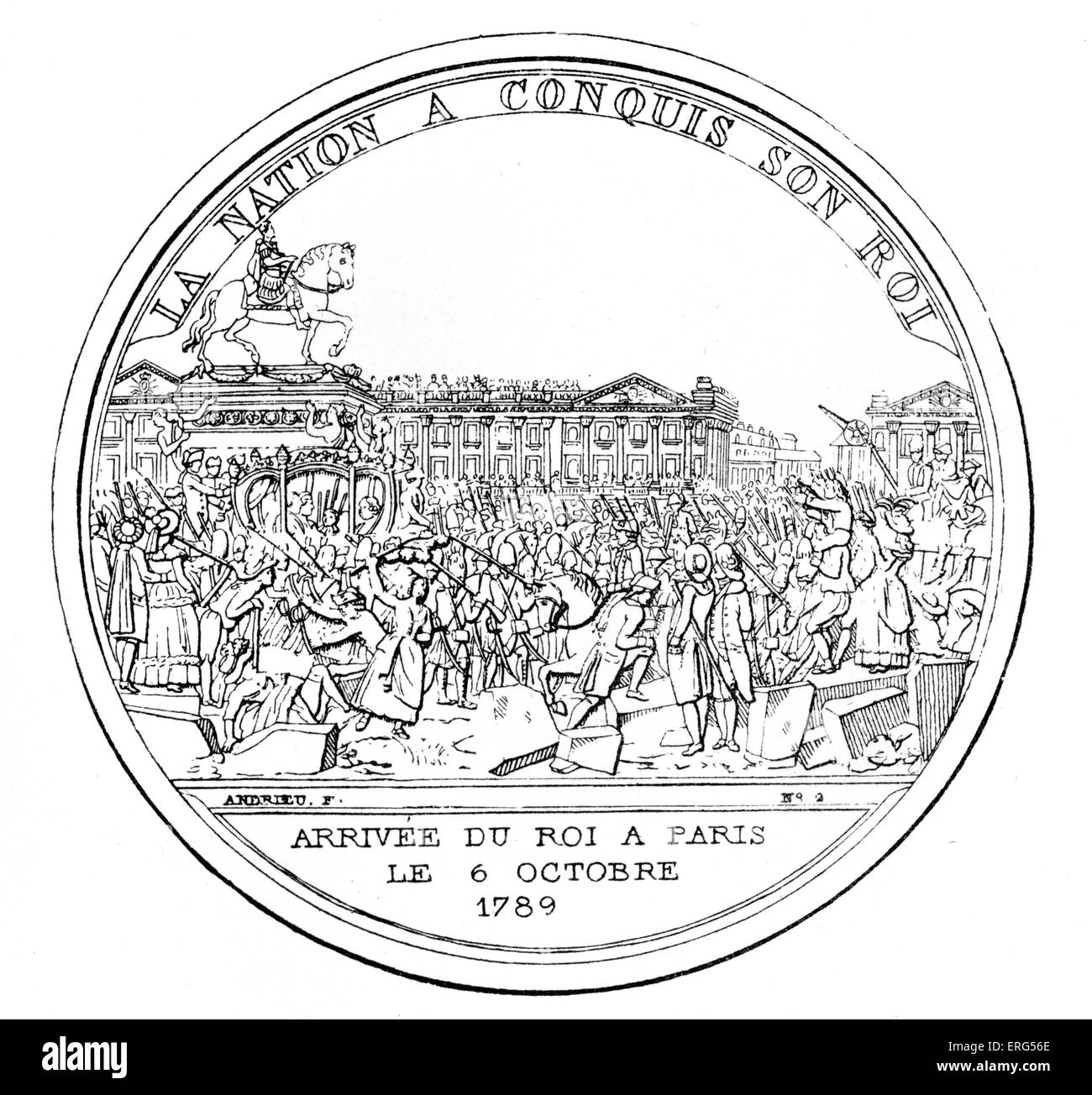 Medaille zur Erinnerung an die Rückkehr von König Louis XVI th in Paris am 6. Oktober 1789. Stockfoto