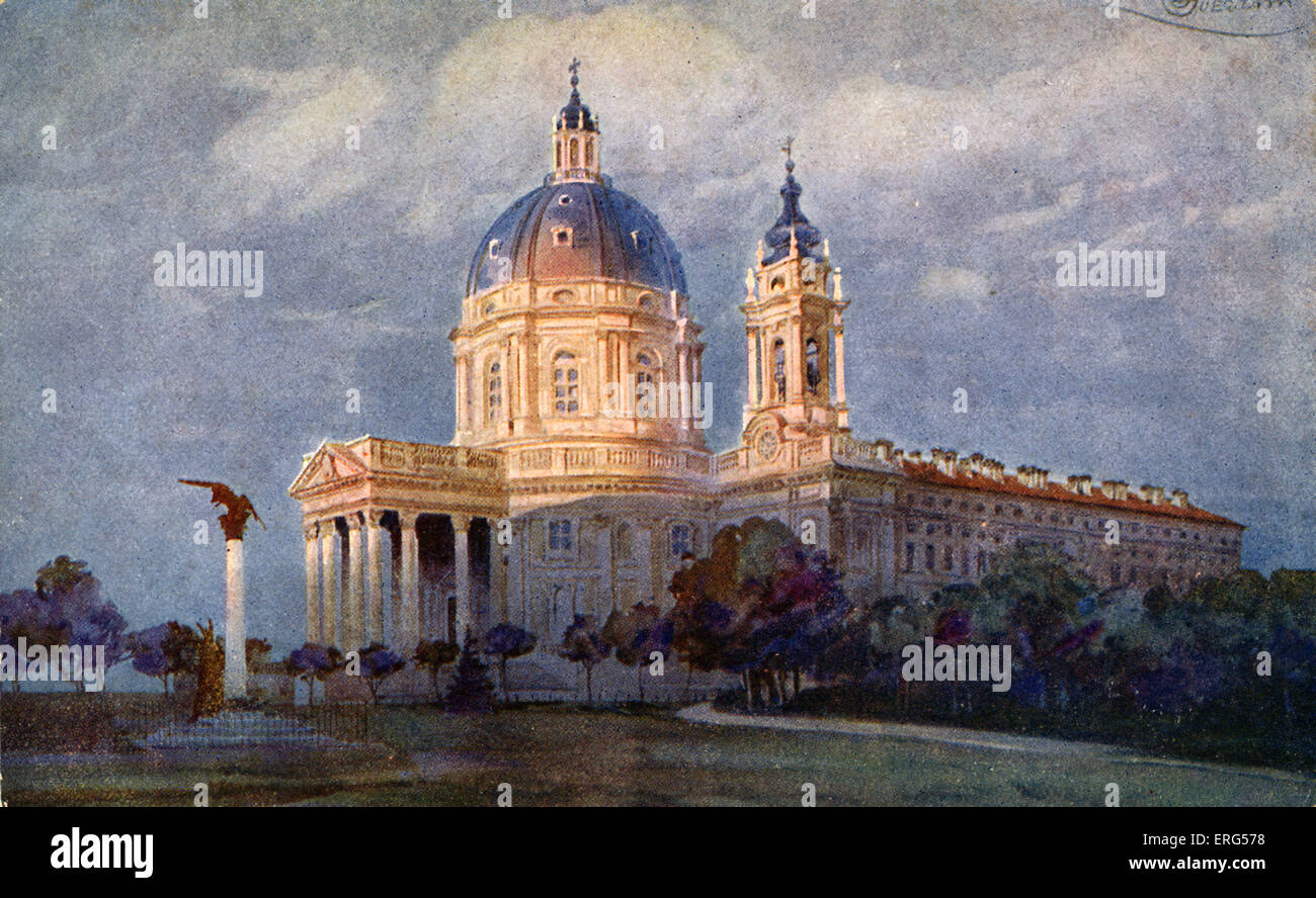 Turin, Italien: Basilica di Superga. Postkarte. Stockfoto