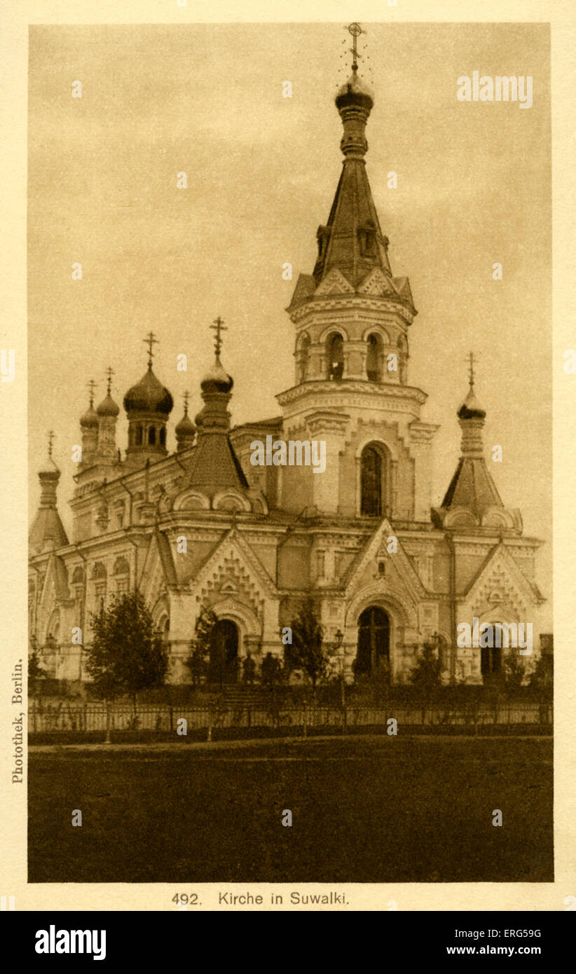 Am östlichen Front Städte unter deutscher Besatzung Weltkrieg. Foto, zeigt Kirche in Suwalki entnommen. Bildunterschrift lautet: "Kirche in Suwalki". (heute Polen) Stockfoto