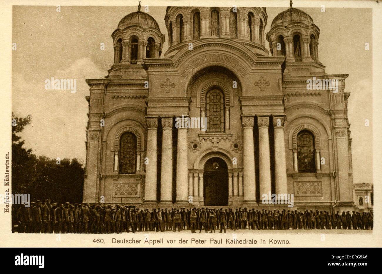 Am östlichen Front Städte unter deutscher Besatzung Weltkrieg. Foto, zeigt deutsche Appell vor dem Peter entnommen Stockfoto