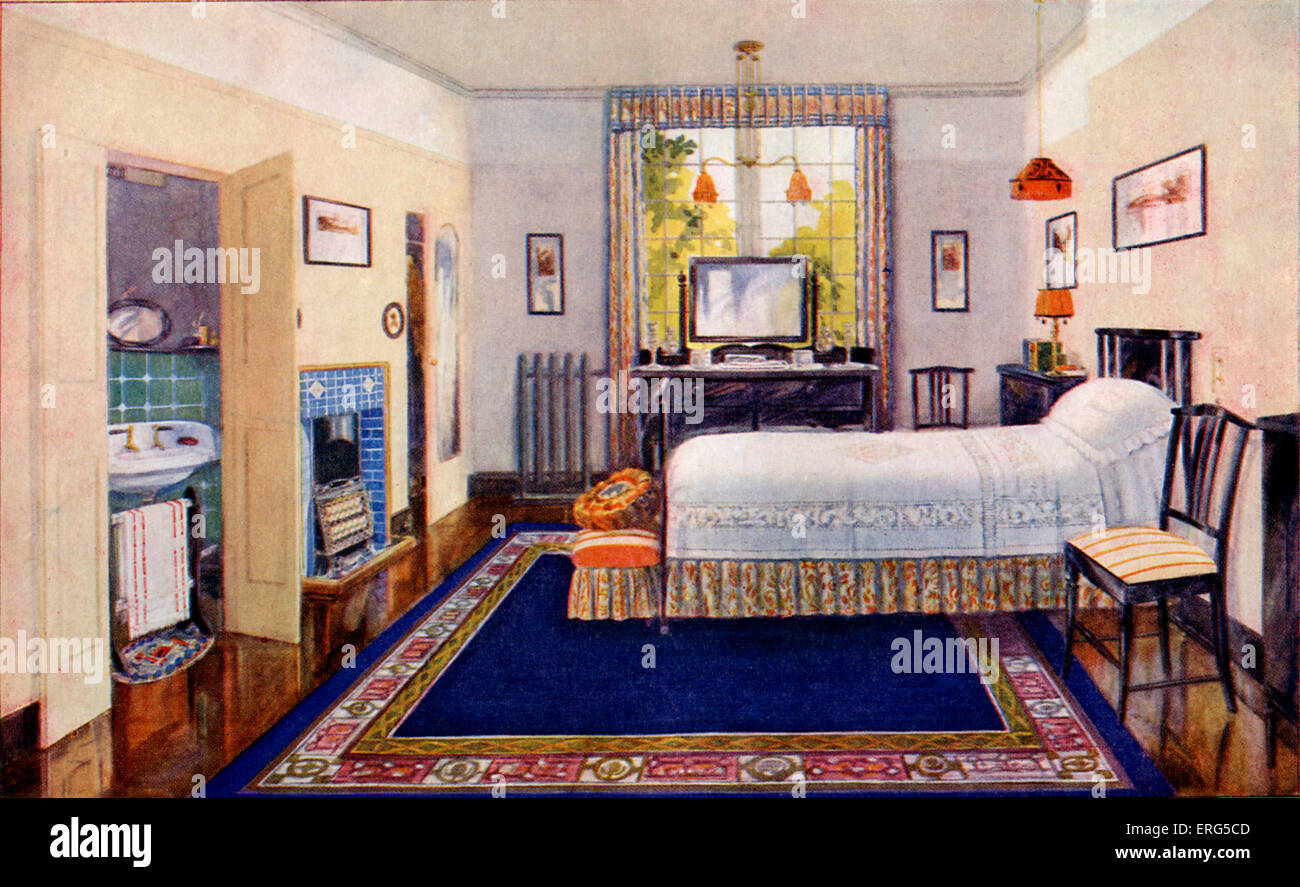 Frau Beeton Kochbuch - moderne Schlafzimmer - Bildunterschrift lautet: "Es gibt keine Unncecessary Regale oder Formteile auf der Staub Stockfoto