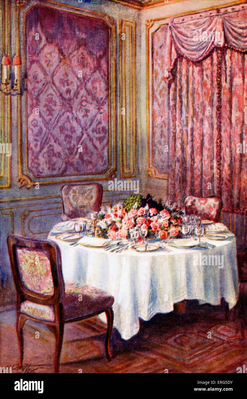 Frau Beeton Kochbuch - Tisch. Bildunterschrift lautet: "den Blumenschmuck, Gespräch zu erleichtern gering gehalten werden. ' Stockfoto