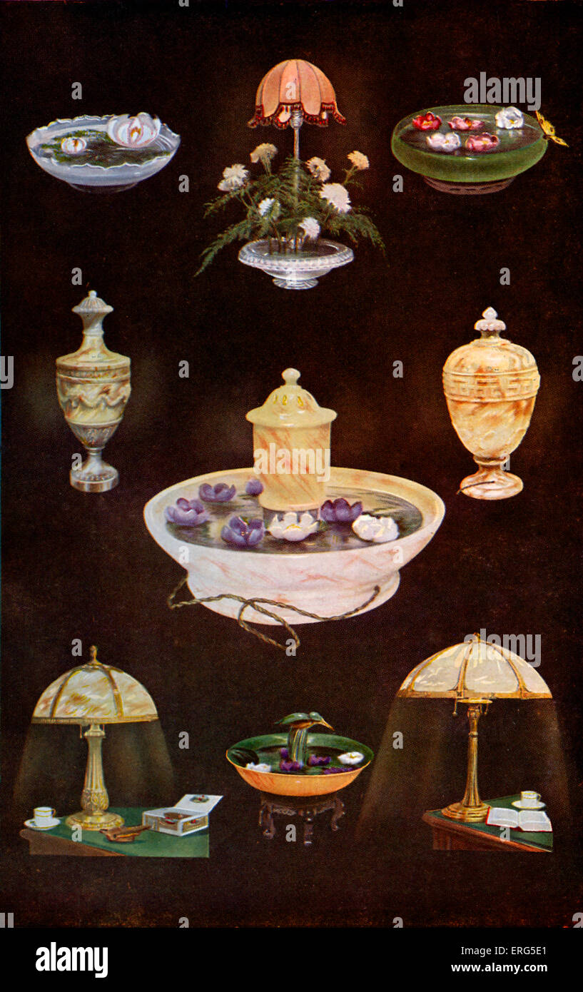 Frau Beeton Kochbuch - Tischdekorationen: geschliffenes Glas schwimmende Blume Schüssel, Blume Glasschale mit elektrischen Standard Stockfoto