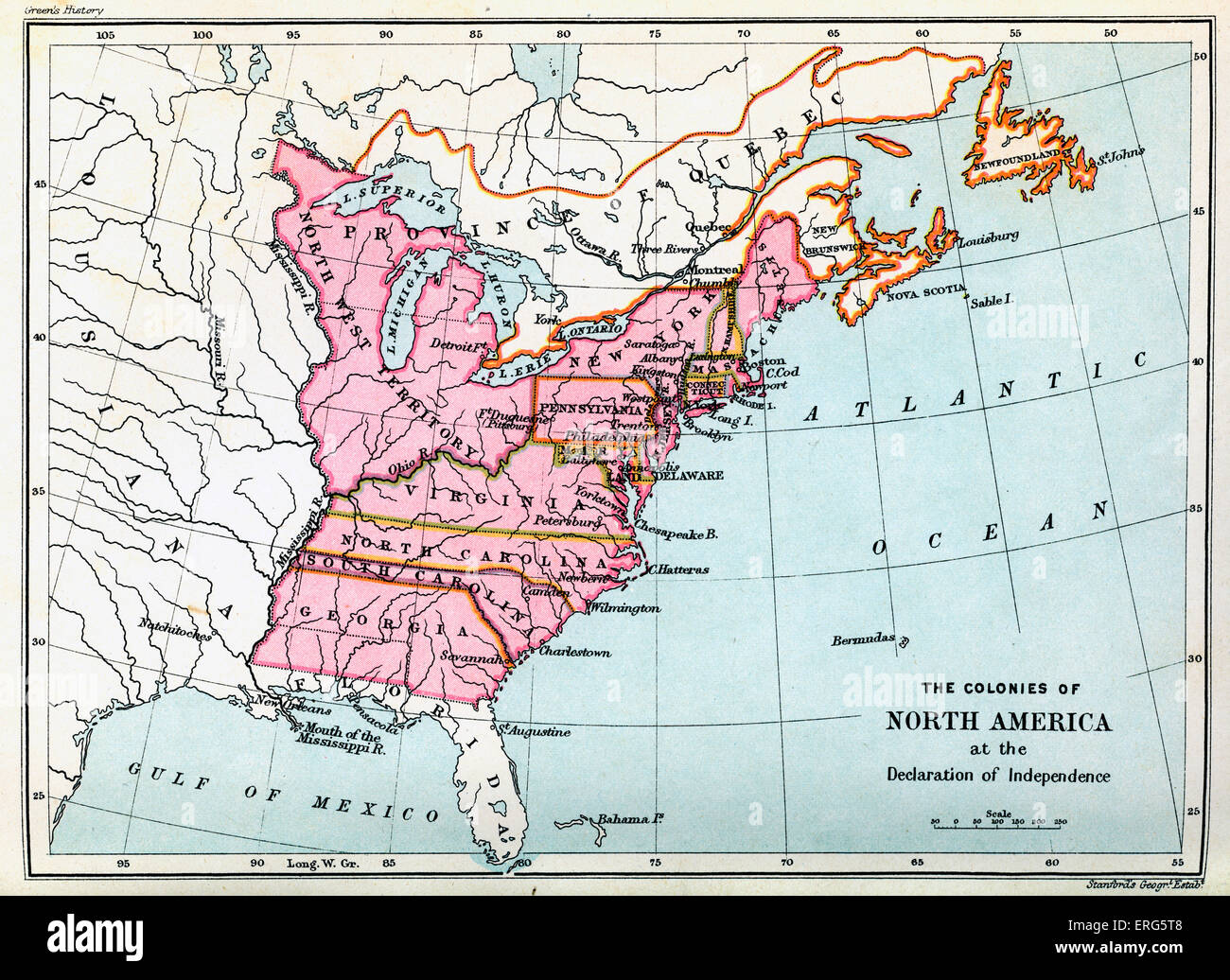 Kolonien von Nordamerika 1776 in der Unabhängigkeitserklärung der Vereinigten Staaten. Von den kontinentalen verabschiedeten Erklärung Stockfoto