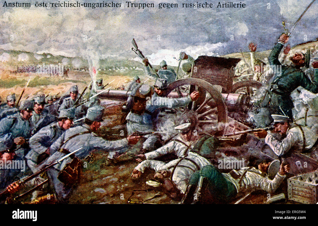 Ersten Weltkrieg: Russische Artillerie-Angriff auf die österreichisch-ungarischen Truppen. Bildunterschrift lautet: verstorbenen Trendbruch-Ungarischer Truppen Stockfoto