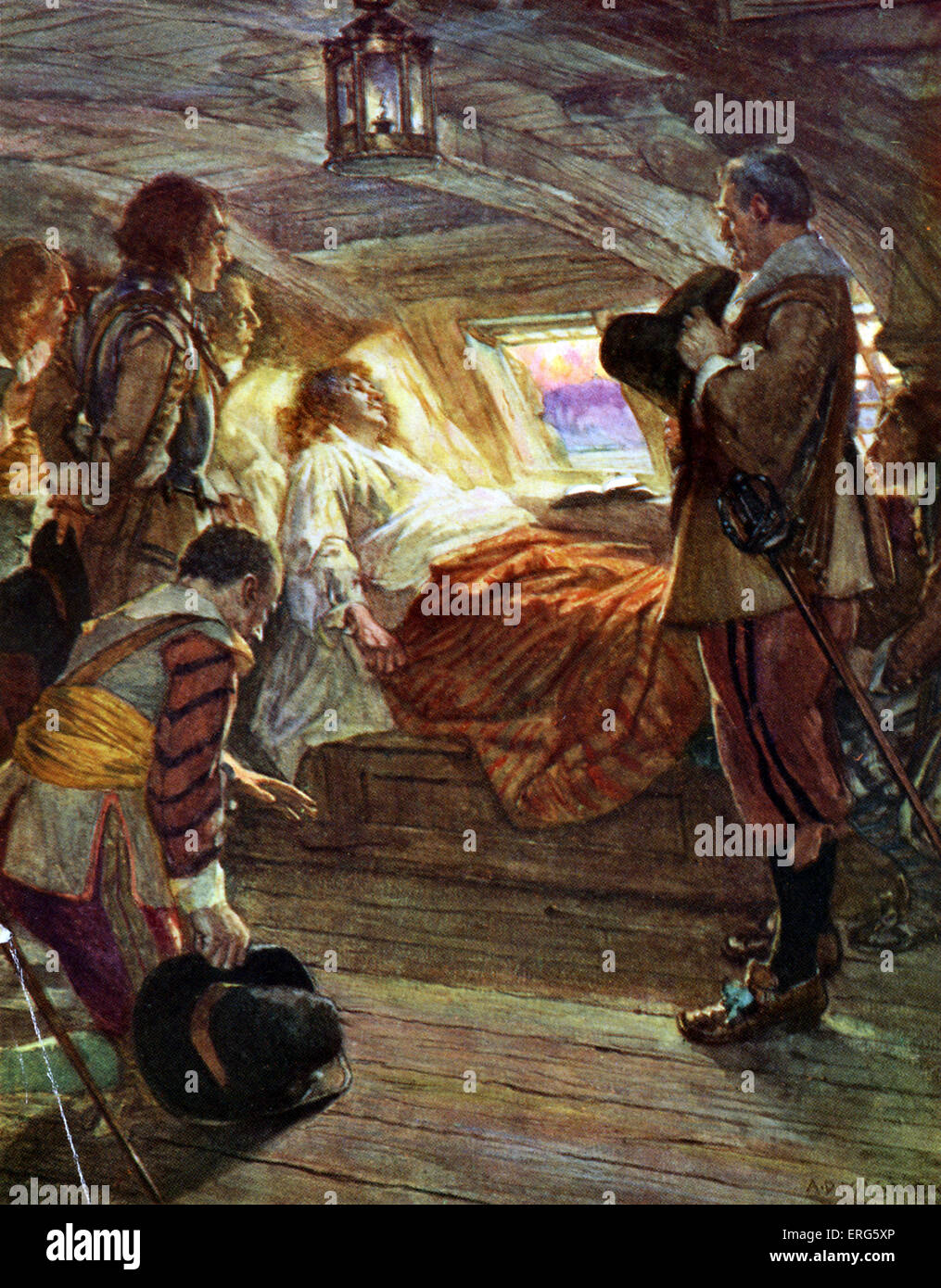 Tod von Admiral Blake von Arthur David McCormick.Robert Blake, wichtige militärische Befehlshaber des Commonwealth of England, 1599 – 17. August 1657. Farbe Litho 1914. Erscheint im Buch Belgien nach Invasion von Deutschland eine aus dem ersten Weltkrieg zu unterstützen. Künstler ADMcCormick 1860-1943 Stockfoto