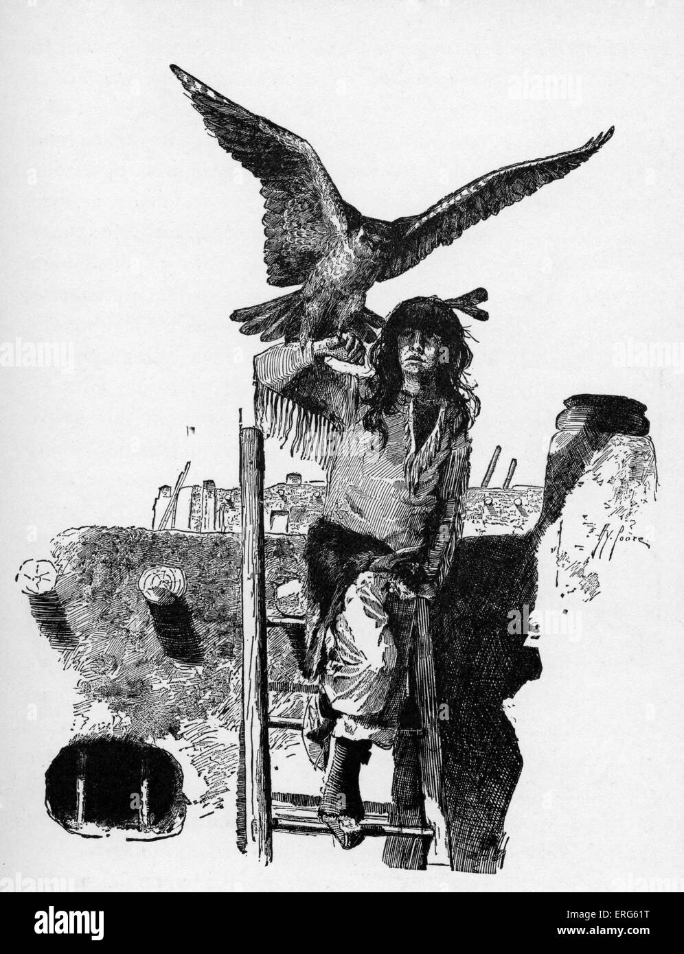 Pueblo junge mit Adler. Die Ureinwohner, bekannt als das Pueblo aus Südwest USA sind und waren die ersten Stockfoto