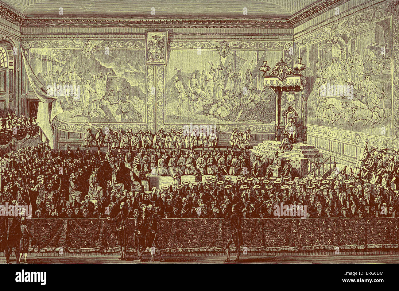 Ludwig XV., König von Frankreich: das Bett der Gerechtigkeit statt in Versailles, im Jahre 1776.  Symbol der politischen Macht über die Justiz. Stockfoto