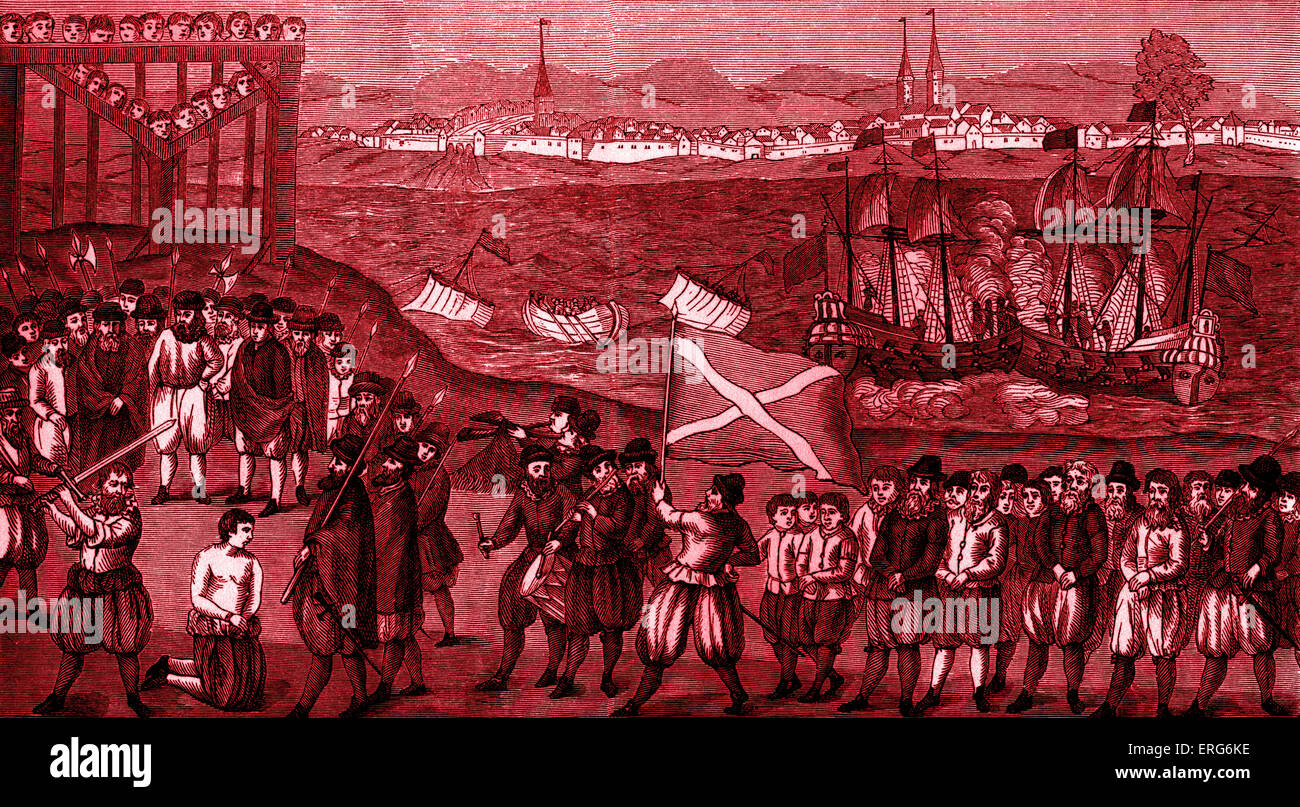 Ausführung von Klaus Störtebeker, der Piraten und Anführer der Victual Brüder, zusammen mit 70 seiner Komplizen in Hamburg. Stockfoto