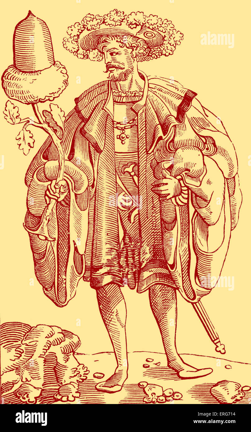 König der Eicheln deutschen Karte zu spielen, stammt aus dem sechzehnten Jahrhundert. Aus dem fünfzehnten Jahrhundert wurden deutsche Spielkarten Stockfoto