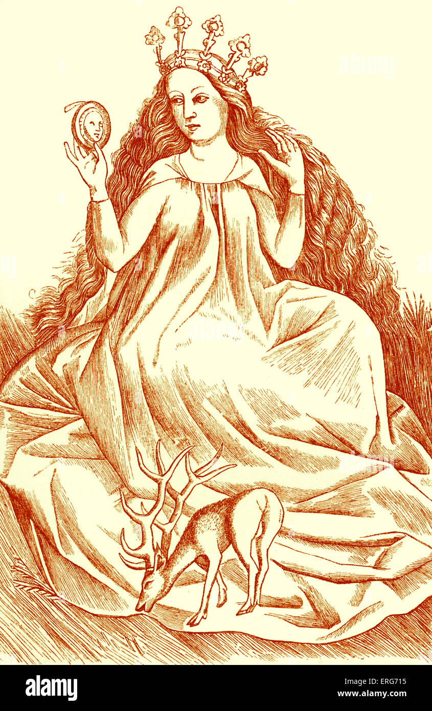 Königin der Hirsche Spielkarte, vom Meister der Spielkarten aus dem ursprünglichen Satz angepasst. Nicht identifizierte Deutsch oder Stockfoto