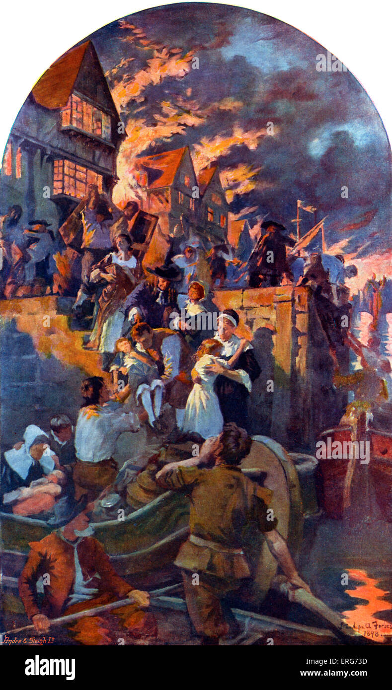 Der große Brand von London, 1666, nach originalen 1898 Wandmalerei in der Royal Exchange Stanhope Alexander Forbes, irische Künstlerin, Stockfoto