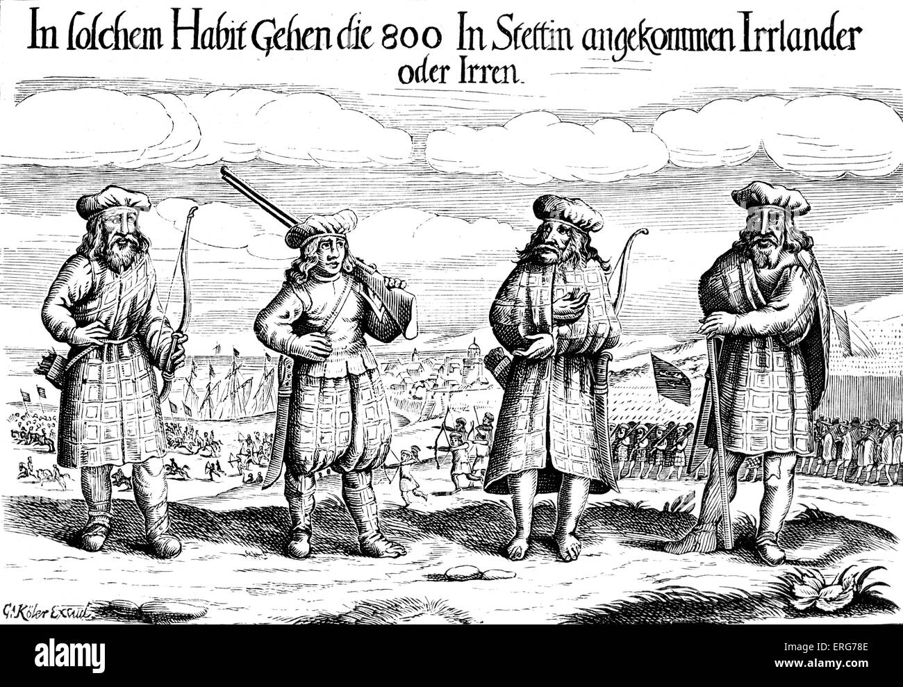Irische Soldaten im Dienst von Gustavus Adolphus, 1631, eine deutsche Breitseite des neunzehnten Jahrhunderts entnommen. Gustav II. Adolf, Gründer des schwedischen Reiches, 9 Dezember, 1594 – 6. November 1632 Stockfoto
