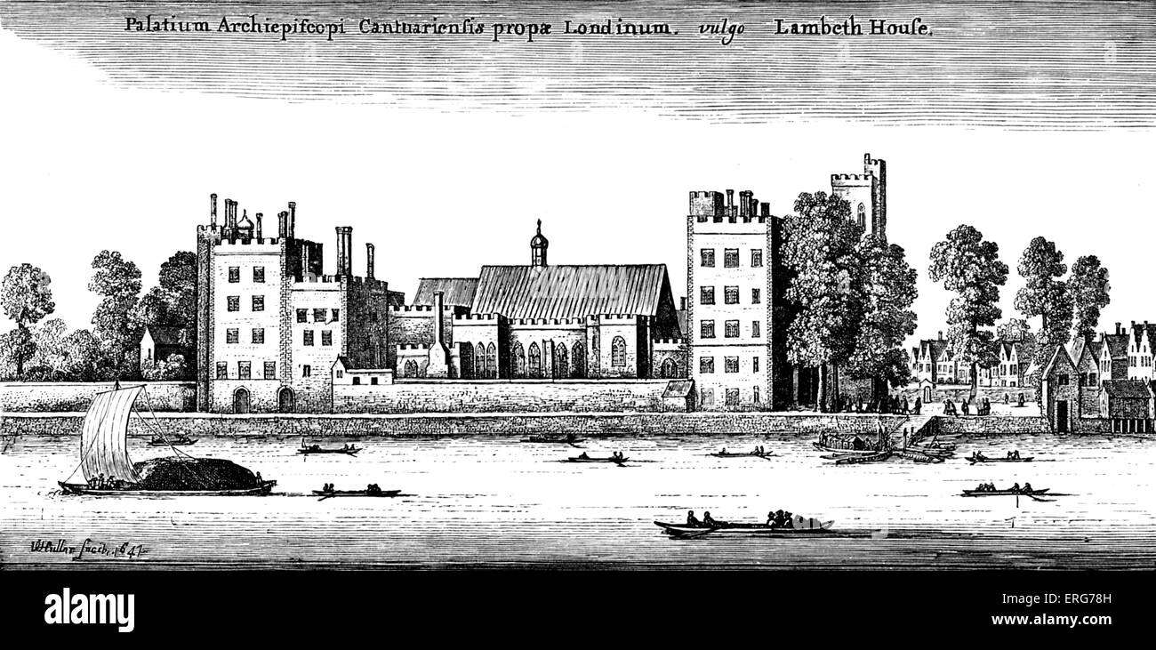 Lambeth Palace, London, England zur Zeit Karls i., nach der 1647 original durch Václav Hollar, böhmischer Kupferstecher, 13 Juli Stockfoto