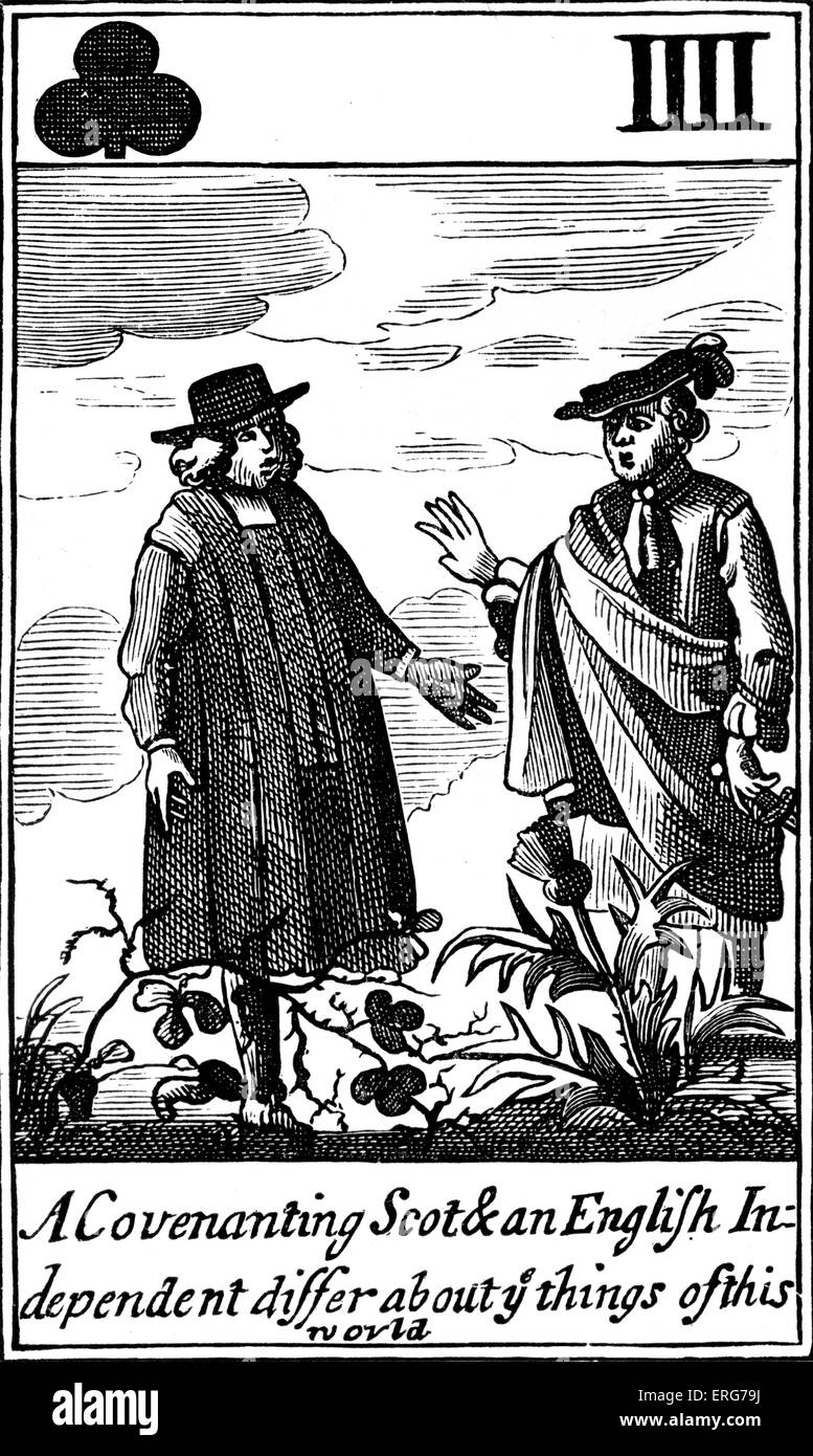 Satirische siebzehnten Jahrhundert Spielkarte, aus einer Reihe von Cavalier Spielkarten reproduziert. Die Bildunterschrift lautet "ein Bund Stockfoto