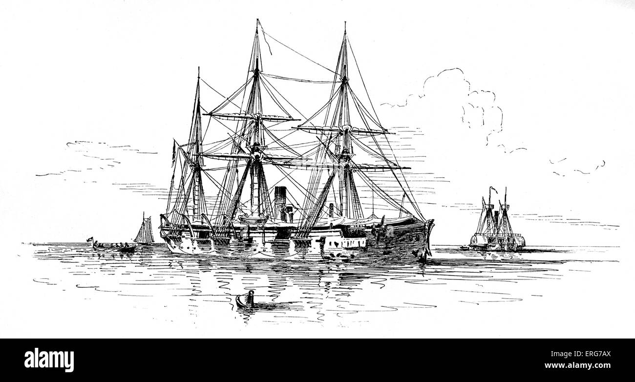 USS Monongahela nach der Schlacht von Mobile Bay, aus einer Skizze, die nach der Schlacht. Amerikanischer Bürgerkrieg.  USS Monongahela war ein Stockfoto