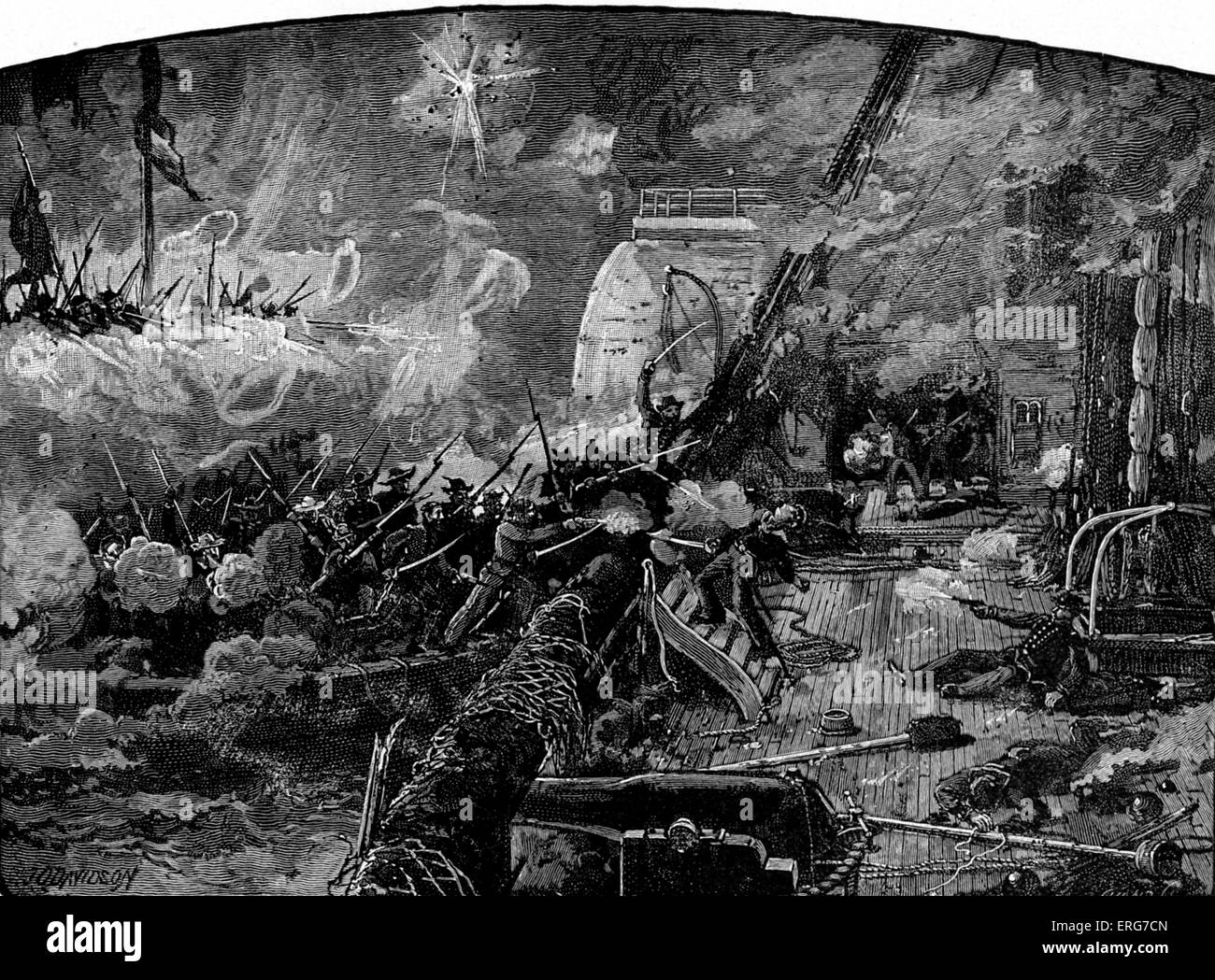 Konföderierten Sie Truppen die USS Harriet Lane während der zweiten Schlacht von Galveston auf 1. Januar 1863 einsteigen.  Während amerikanische Stockfoto