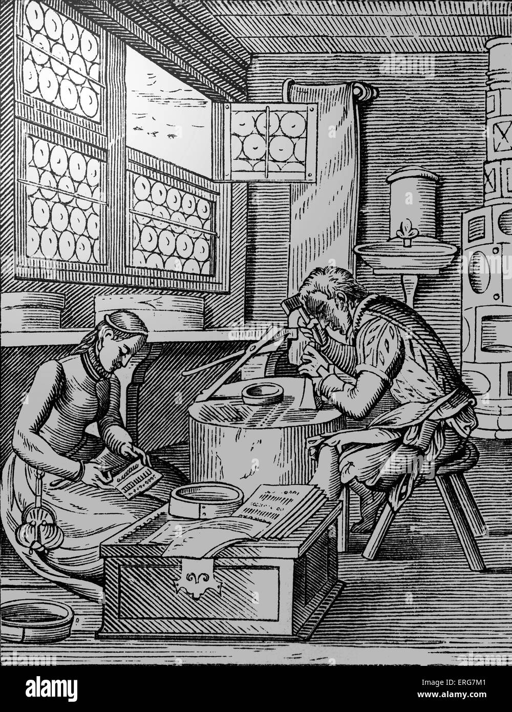 Verschluss-Hersteller von Jost Amman, übernommen aus einem sechzehnten Jahrhundert Gravur. Schweizer Künstler, 13 Juni, 1539 - 17 März, 1591. Stockfoto