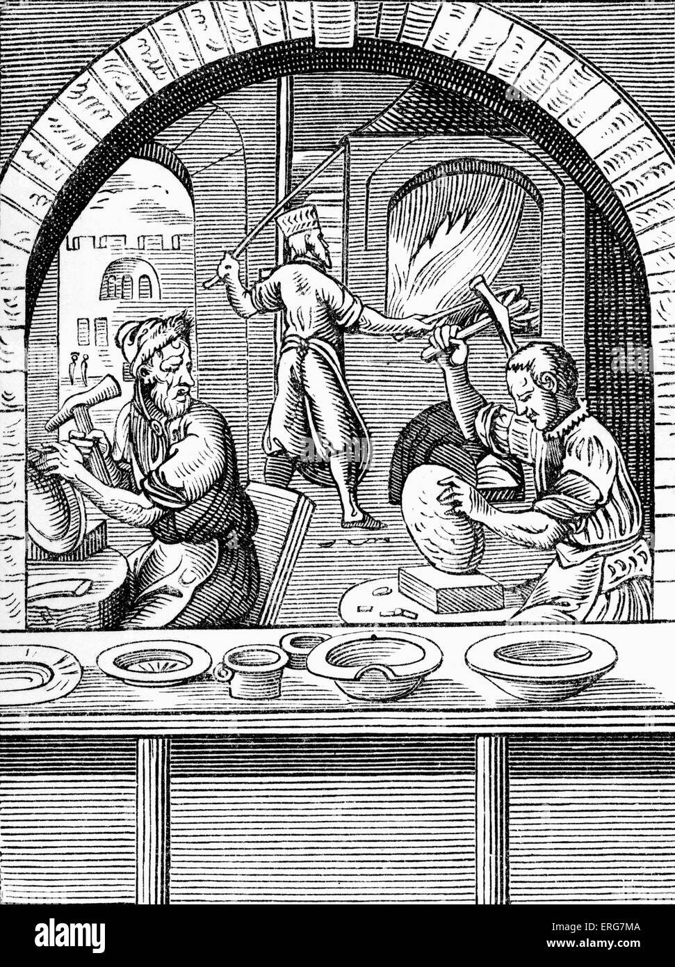 Becken-Hersteller von Jost Amman, übernommen aus einem sechzehnten Jahrhundert Gravur. Schweizer Künstler, 13 Juni, 1539 - 17 März, 1591. Stockfoto