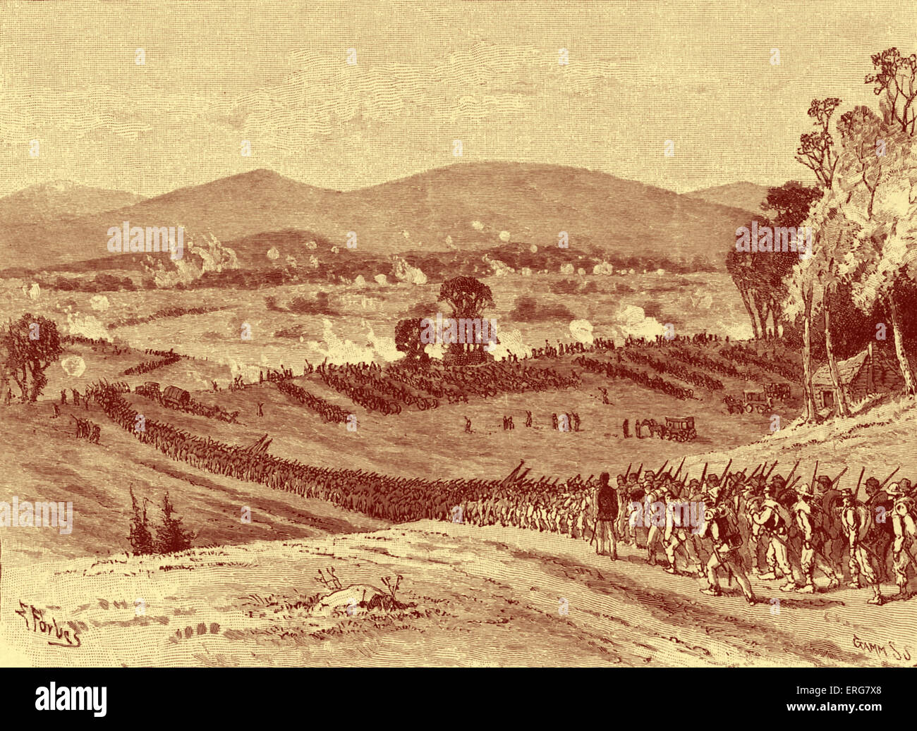 Schlacht von Cross Keys - amerikanischer Bürgerkrieg. 10. Juni 1862, Rockingham County, Virginia, USA. Teil der Konföderierten Armee Major Stockfoto