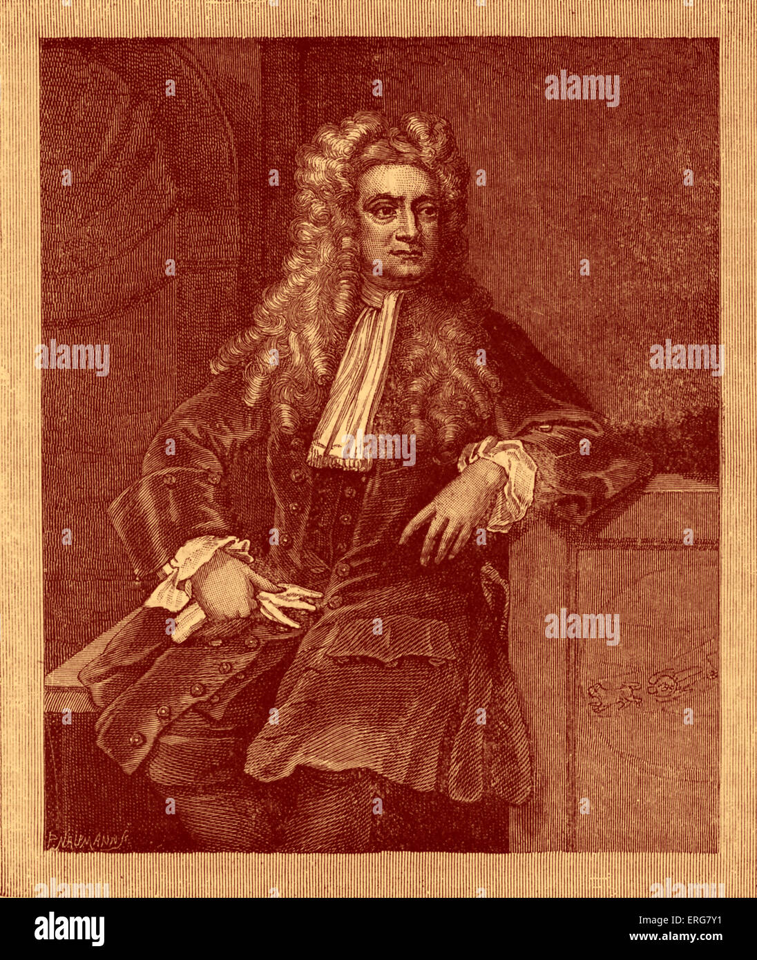 Sir Isaac Newton, Portrait, b. 4. Januar 1643 – d. 31. März 1727. Stockfoto
