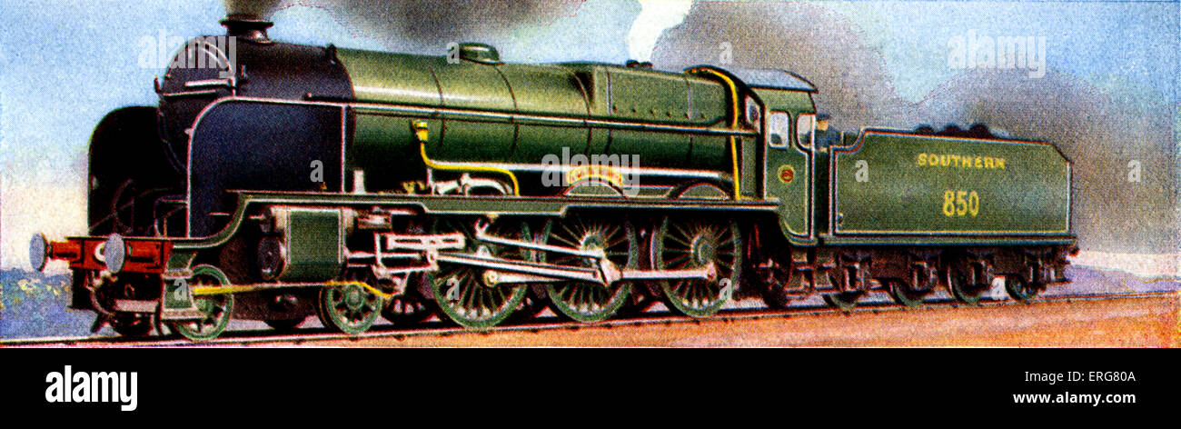 Südbahn - Lord Nelson-Klasse Überhitzer Motor von A.H. Browne. Britische Eisenbahngesellschaft gegründet im Jahre 1923. Lord Nelson-Klasse-Motor produziert von 1926, entworfen von Richard Maunsell. Britischer Ingenieur, 26. Mai 1868 - 7. März 1944. Stockfoto