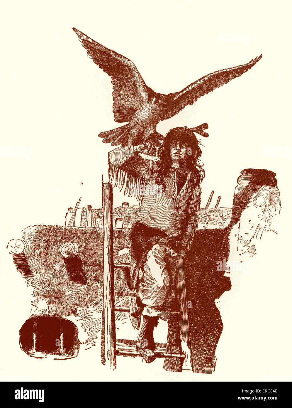 Pueblo junge mit Adler. Die Ureinwohner, bekannt als das Pueblo aus Südwest USA sind und waren die ersten Stockfoto