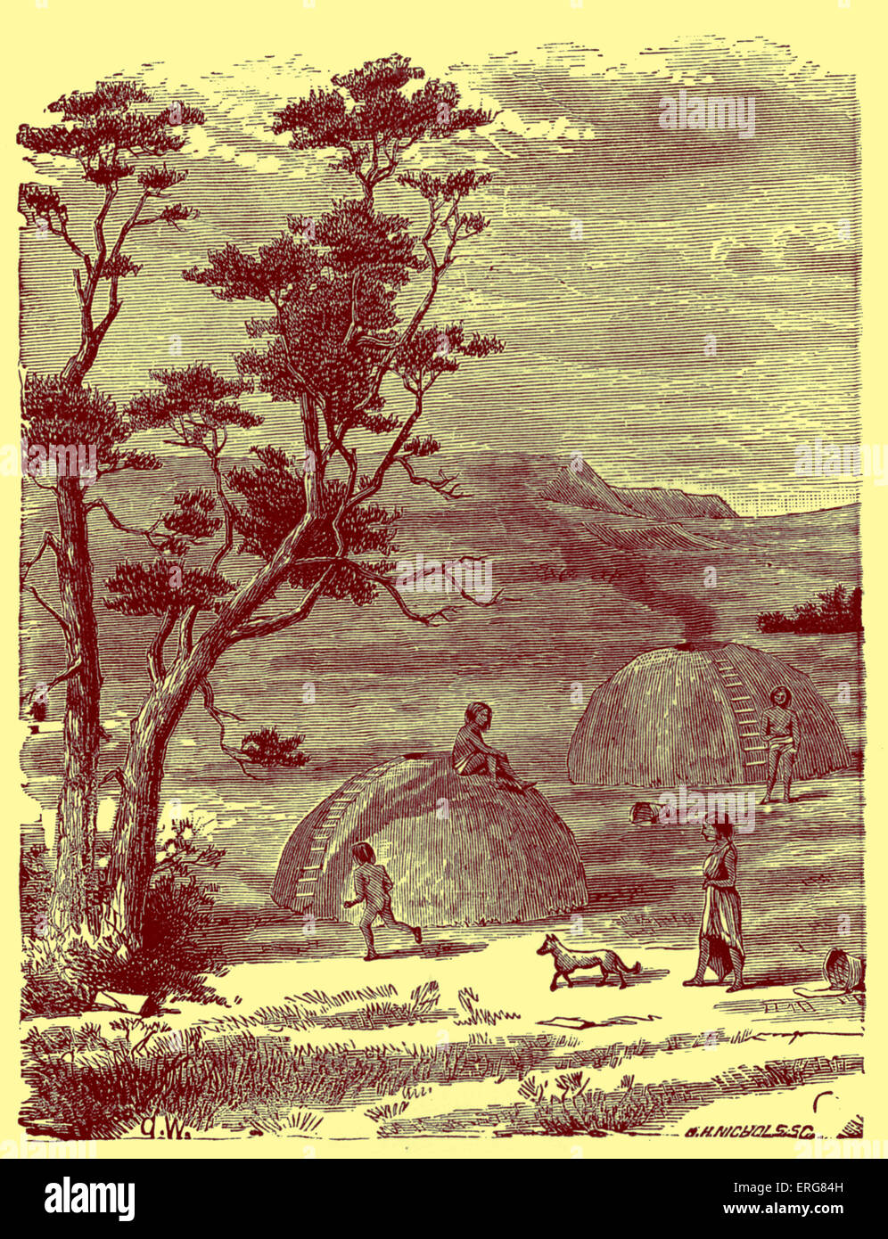 Die kuppelförmigen Erdhäusern der Pacific Stämme. Kuppelförmige Häuser waren beliebt bei den Indianern, mit denen an der Westküste als Waldlandindianer bezeichnet. Generell hätten sie einen Rahmen von gewölbten Holzstangen Dachmaterial aufgesetzt wurde. Stockfoto