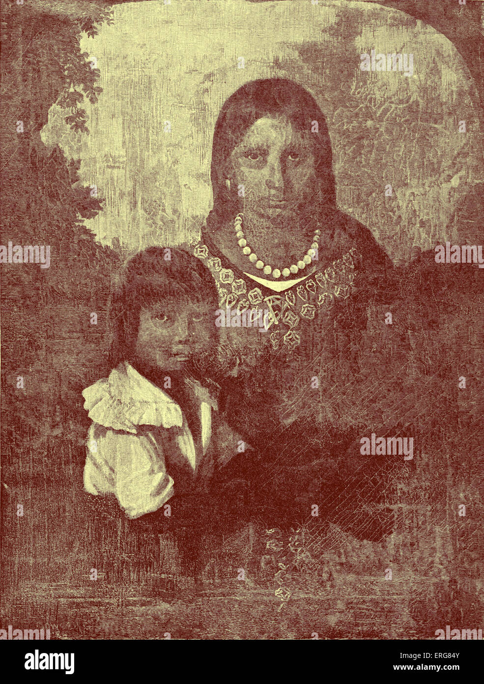 Pocahontas und Thomas Rolfe in das Sedgeford Porträt, reproduziert im Jahre 1887. Pocahontas (c. 1595 – 21 März 1617), Tochter von Stockfoto