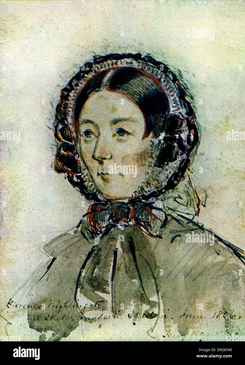 Florence Nightingale - berühmt für ihre Arbeit als Krankenschwester im Krimkrieg. Bekannt als t Dame mit der Lampe ". Nach Aquarell Stockfoto