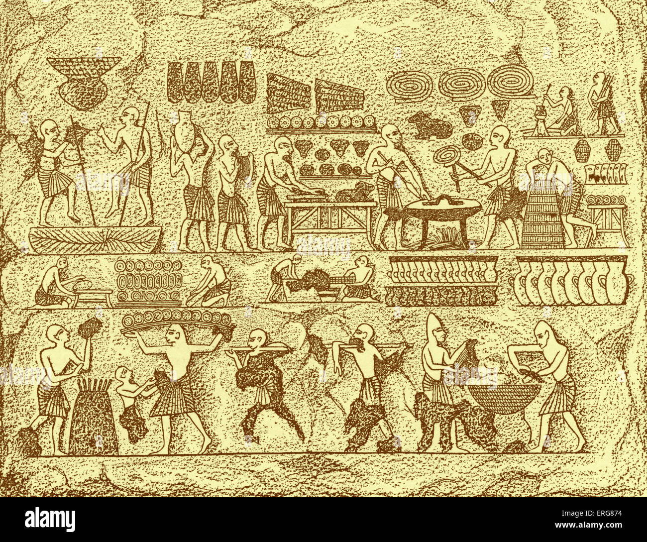 Eyptian royal Bäckerei, zeigen verschiedene Prozesse der Backen.  Alten Ägypter waren die ersten, die das Geheimnis der Hefe Stockfoto