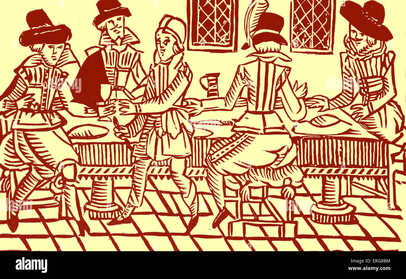 Eine Abendessen-Partei nach Veranschaulichung Anfang des 17. Jahrhunderts, eine Ballade in der Roxburghe-Sammlung in der britischen entnommen Stockfoto