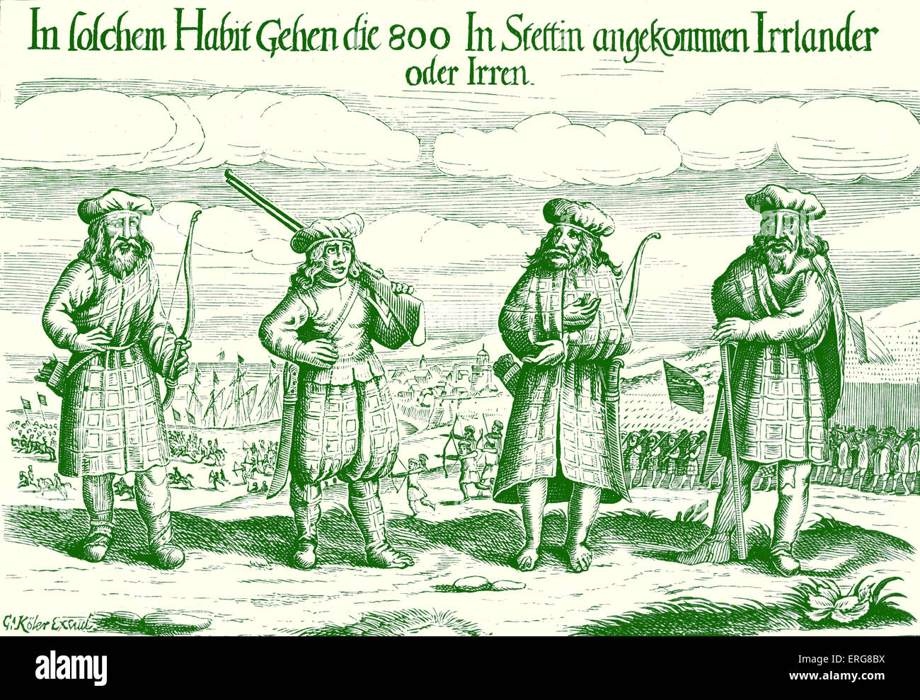 Irische Soldaten im Dienst von Gustavus Adolphus, 1631, eine deutsche Breitseite des neunzehnten Jahrhunderts entnommen. Gustav II. Adolf, Gründer des schwedischen Reiches, 9 Dezember, 1594 – 6. November 1632 Stockfoto