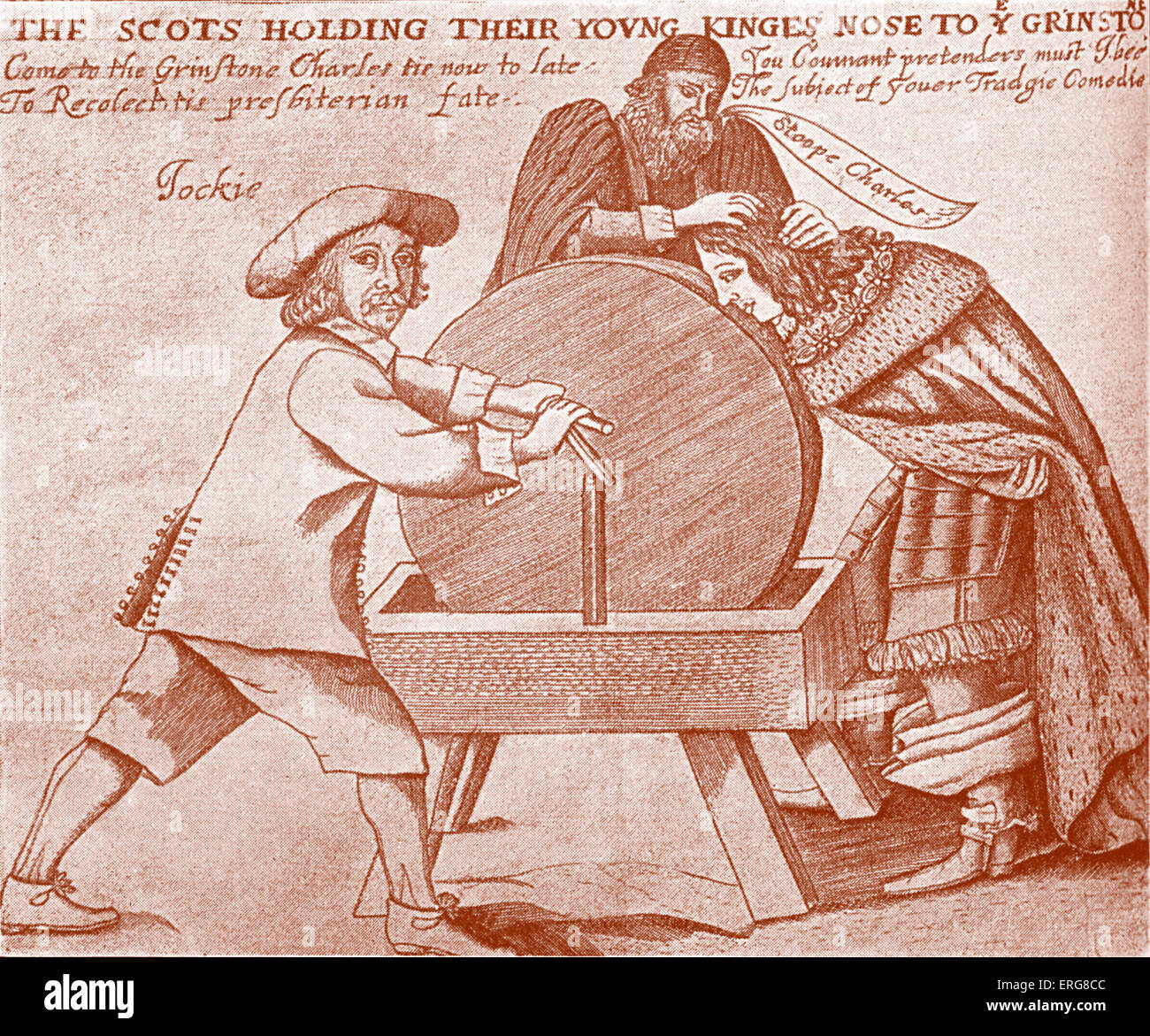 "Die Schotten halten ihre jungen König Nase auf den Schleifstein', nach einer Breitseite 1651. Nach der Hinrichtung seines Vaters, der Stockfoto