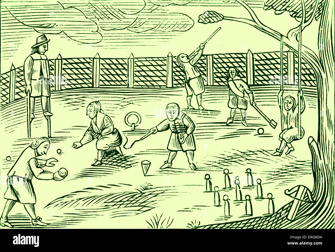 Boys Sport, entnommen aus einem 1659 englische Ausgabe von Johann Amos Comenius "Orbis Sensualium Pictus", wahrscheinlich die am weitesten verbreitete Stockfoto