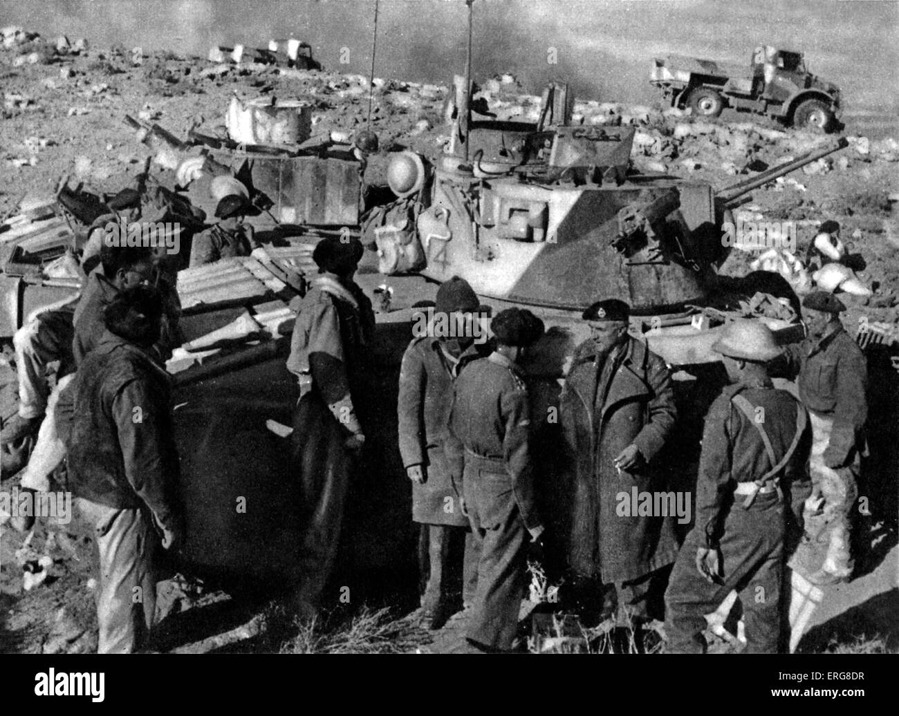 Die achte Armee - WWII.  Schlacht von Sidi Rezegh, 27. November 1941. Am Morgen nach der Tabruk Garnison nahm El Duda. Tank Stockfoto