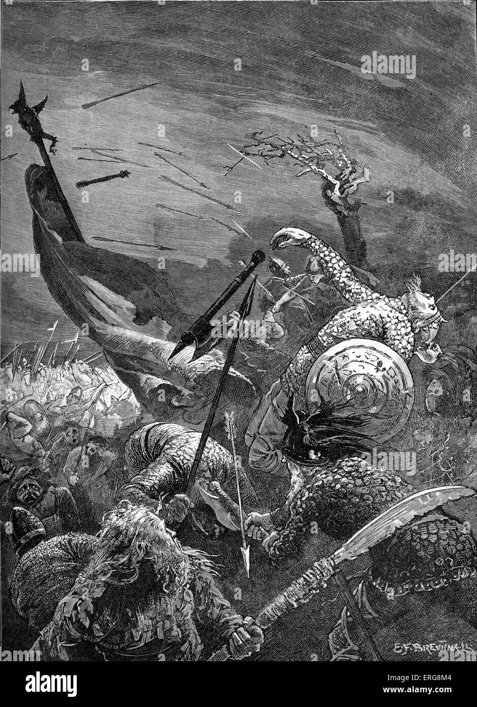 Schlacht bei Hastings - Tod von Harold II (Harold Godwinson), 14 Oktober 1066. Schlacht der normannischen Eroberung Englands unter Wilhelm Stockfoto