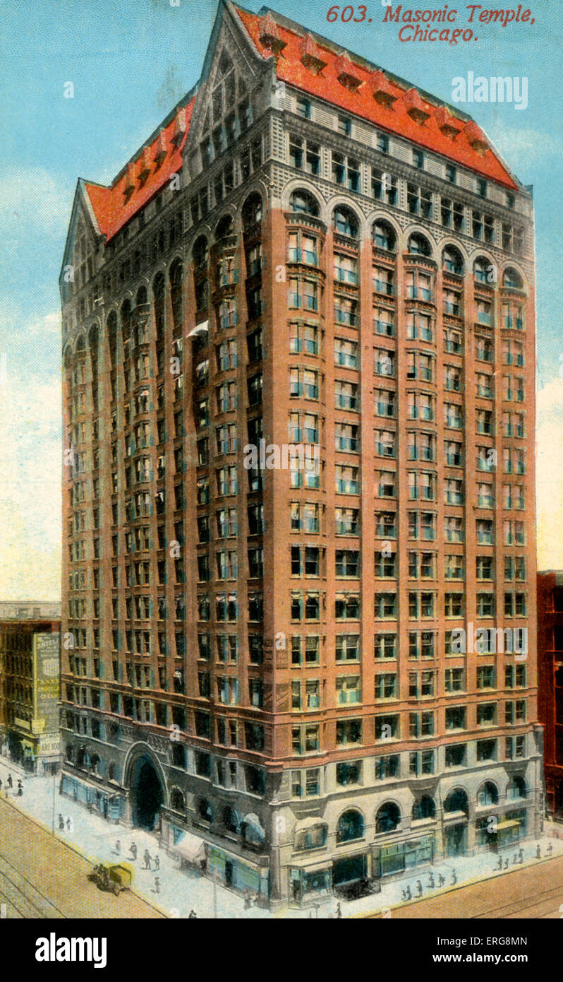 Freimaurertempel, Chicago, USA. Entworfen von der Firma Burnham und Wurzel und konstruierten 1891 – 1892. Im Jahr 1939 abgerissen. Stockfoto