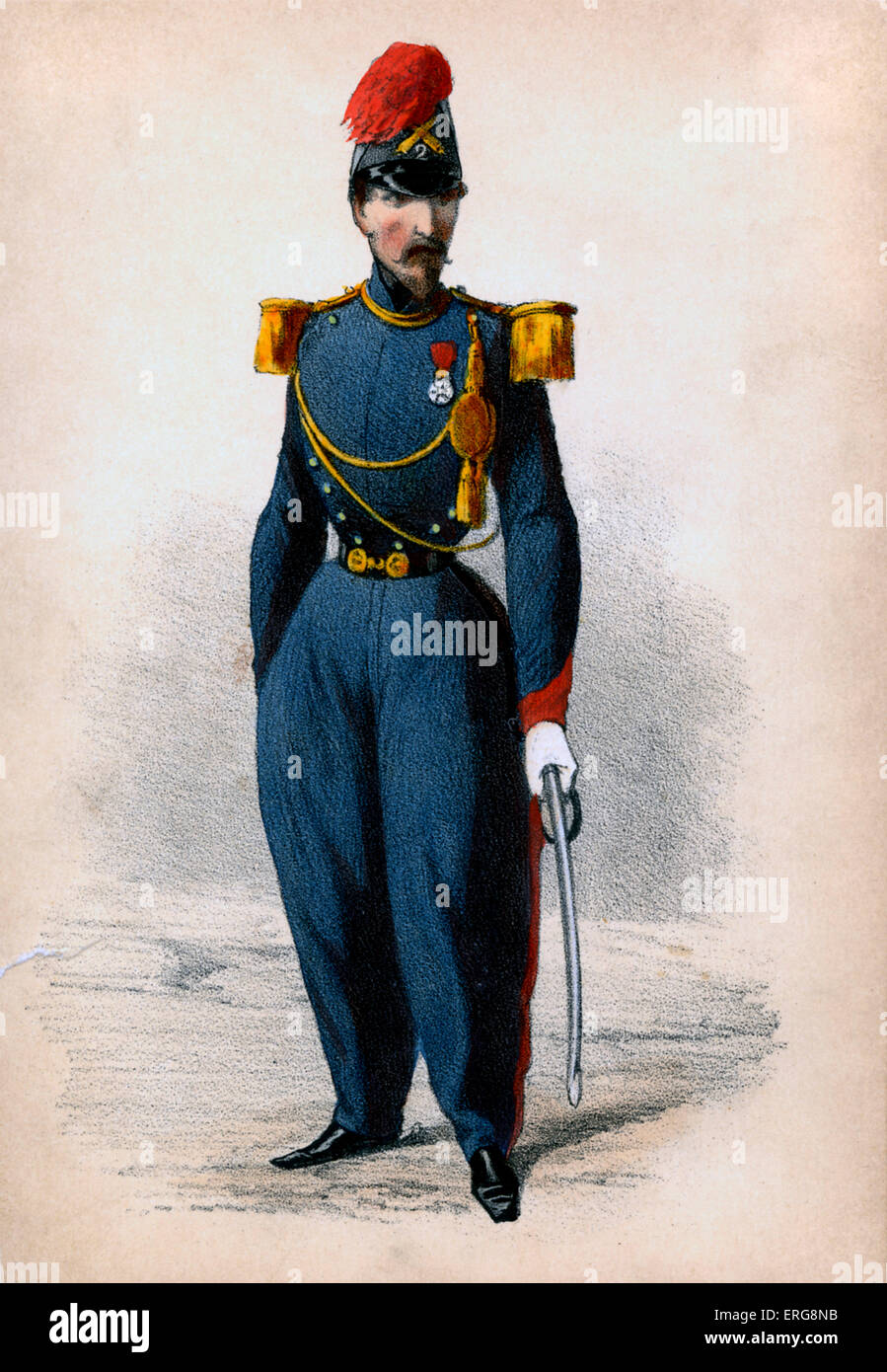 Offizier d'Artillerie: 19. Jahrhundert Artillerie-Offizier. Artillerie-Uniformen in den meisten Armeen waren in der Regel von dunkelblau. Aus Serie Stockfoto