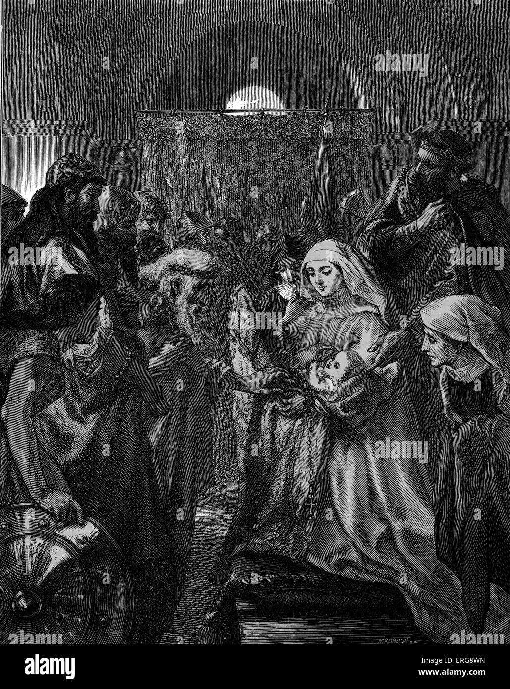 Edward ich vorlegen seines Sohnes die Waliser, 1282. Ersten Prinz trägt den Titel Prince Of Wales als Zeichen der Rolle als Erbe-offensichtlich (zukünftige Edward III). Edward i., regierte 1272-1307). Auch bekannt als Edward Longshanks / englische Justinian seine rechtlichen Reformen. Stockfoto