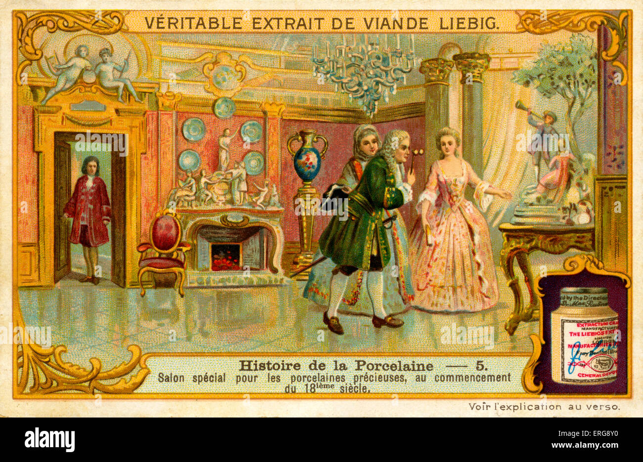 Salon für die Anzeige von kostbares Porzellan, vom Anfang des 18. Jahrhunderts. (Liebig Serie: Histoire De La Porcelaine / Geschichte Stockfoto