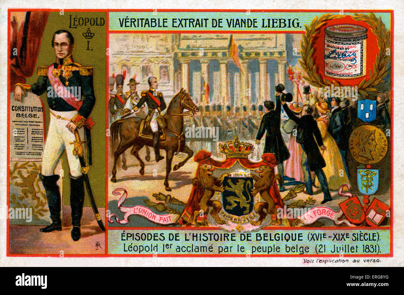Leopold begrüßte ich (1790-1864), dem ersten König von Belgien, von den Menschen in Belgien auf seinem Beitritt zum Thron 21. Juli 1831. Stockfoto