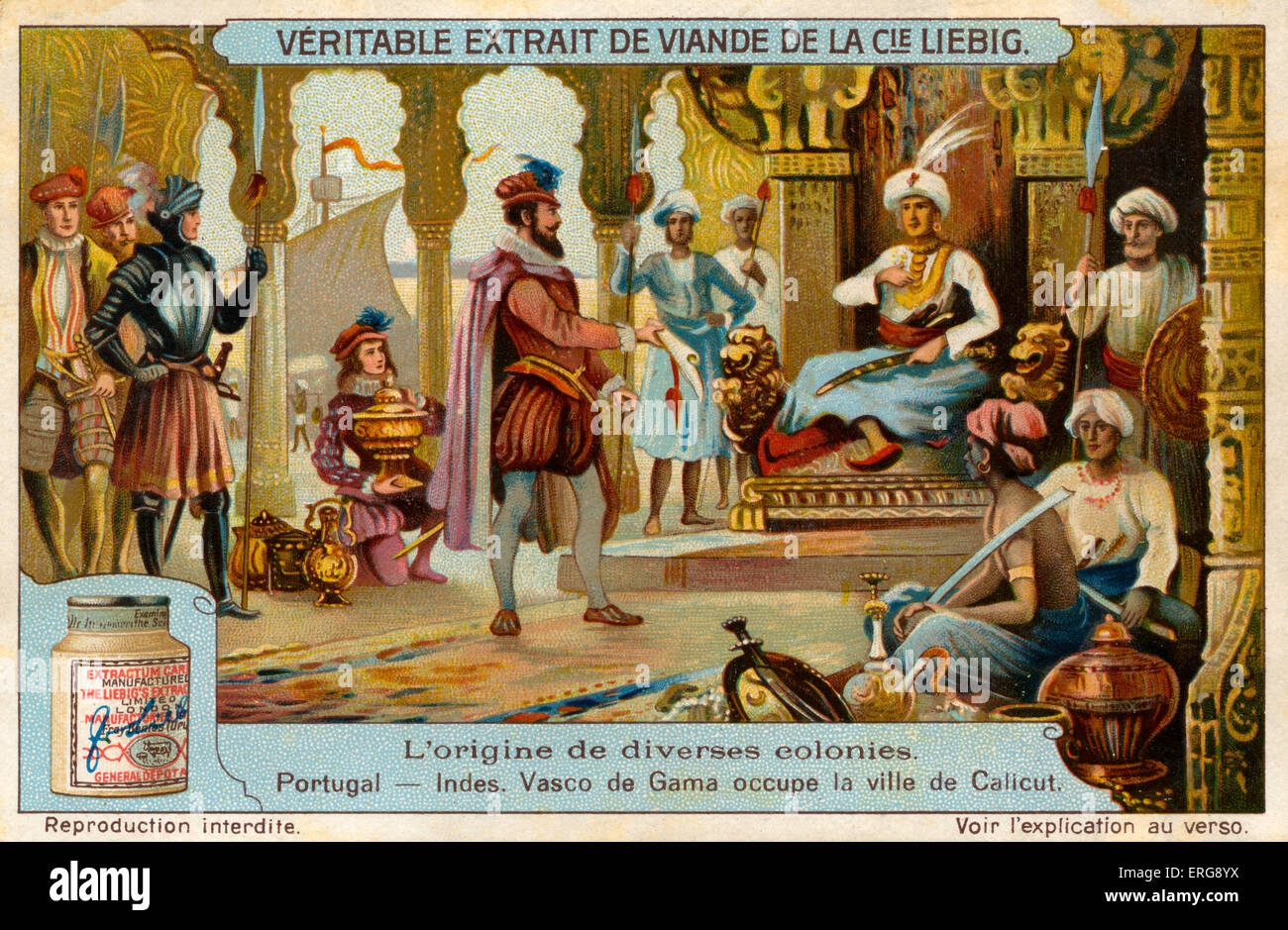 Vasco da Gama (ca. 1460 oder 1469 – 1524), portugiesischer Entdecker, Ankunft in Calicut, Indien 1498. Da Gama war der Kommandant Stockfoto