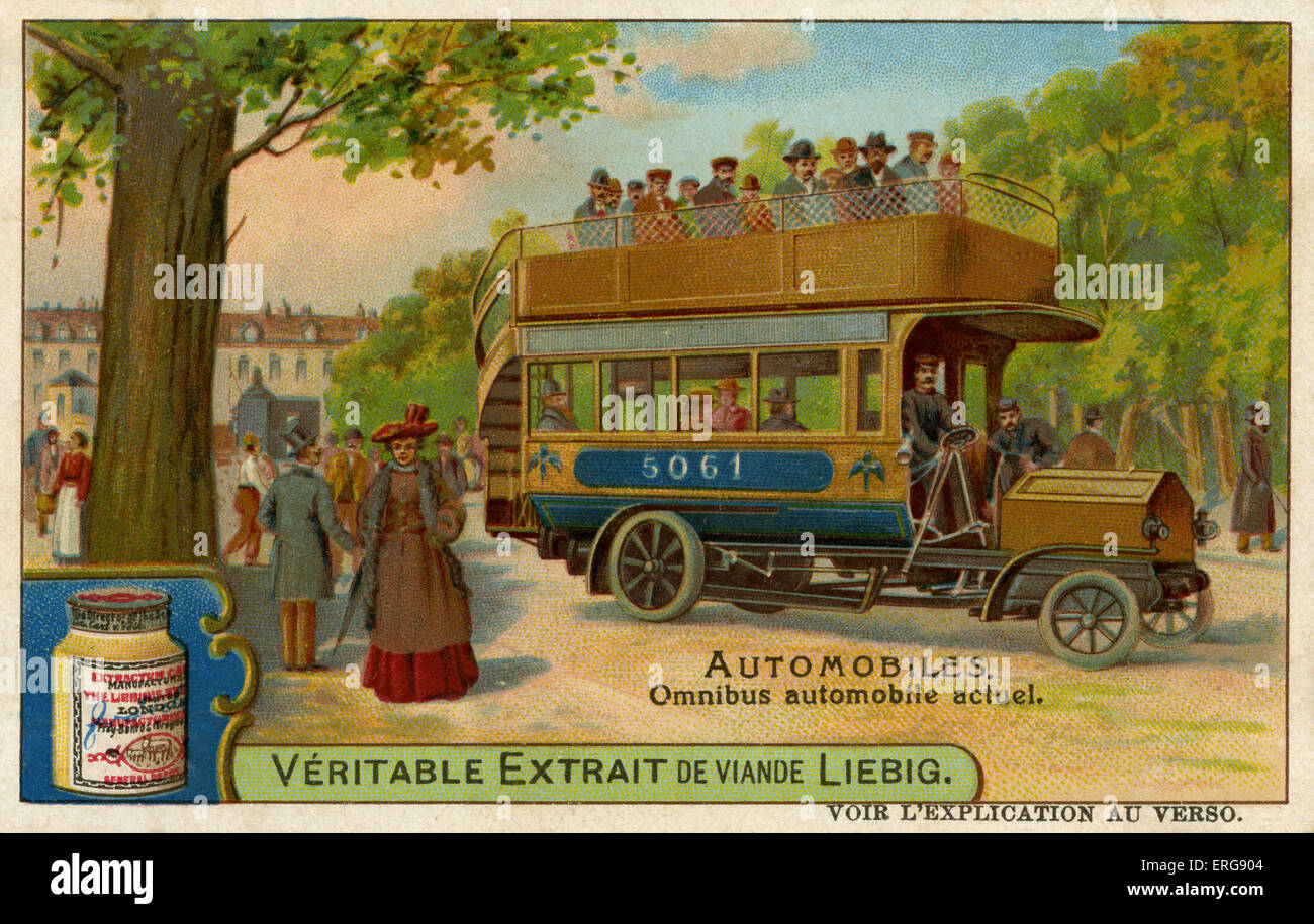 Anfang des 20. Jahrhunderts Omnibus mit Oberdeck. (Liebig Serie: Automobile, 1907, Nr. 6). Stockfoto