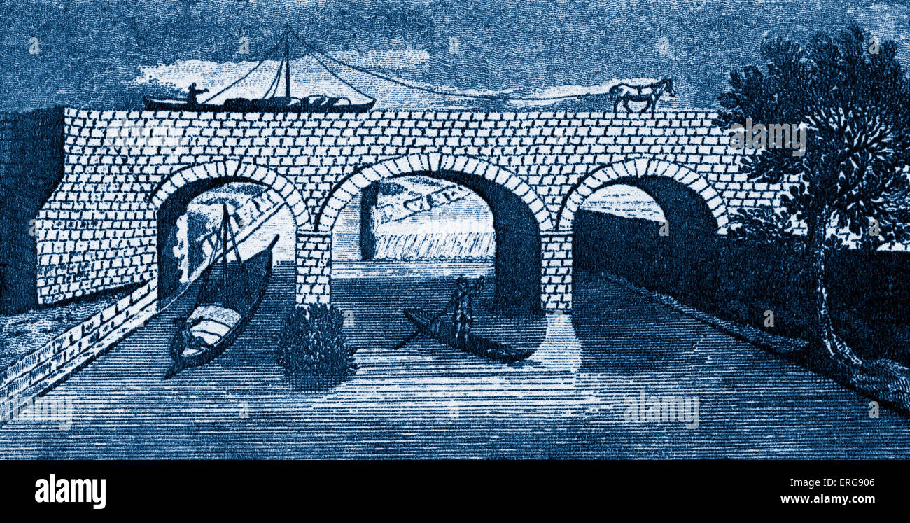 Eine Ansicht des Herzogs von Bridgewater Aquädukt über den Fluss Mersey. Kupferstich aus dem "Gentleman Magazin", 1766. Stockfoto