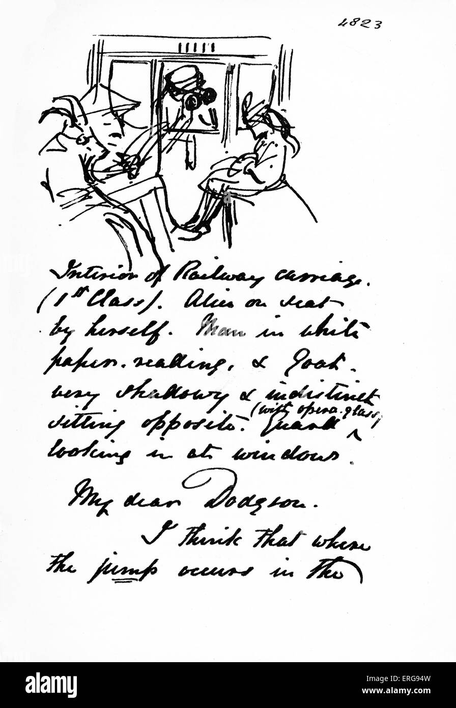 John Tenniel Brief an Lewis Carroll, 1. Juni 1870. Mit Beschreibung seiner Abbildung Ideen für Alice durch die auf der Suche Stockfoto