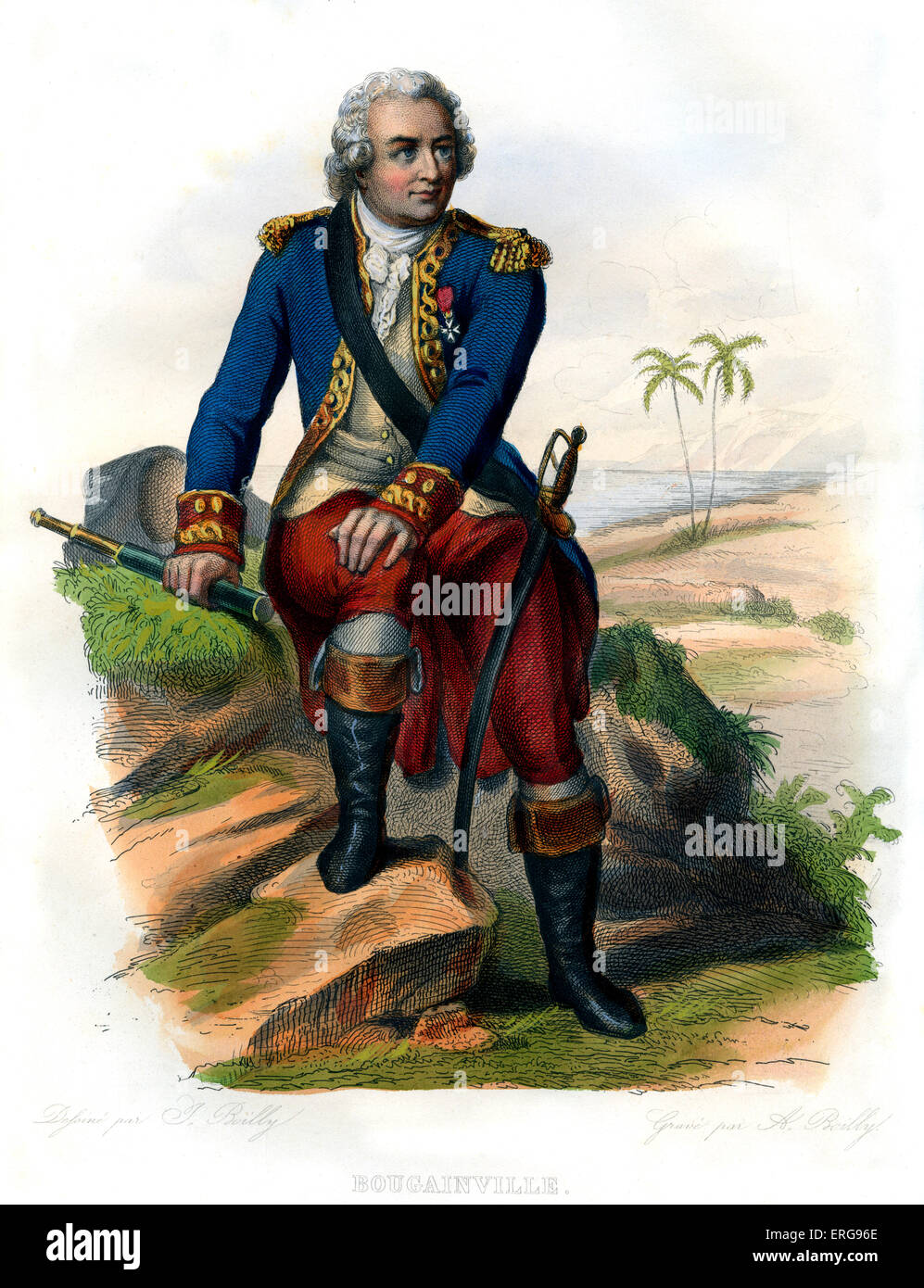 Louis Antoine de Bougainville.  Französisch, Navigator, Explorer und militärischer Befehlshaber.  1729 – 1811. Kupferstich von A. Boilly, c.1866. Stockfoto