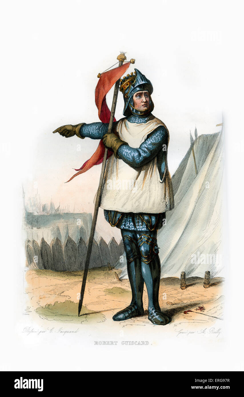Robert d'Hauteville, bekannt als Guiscard. Norman Abenteurer auffällig bei der Eroberung von Süditalien und Sizilien. c.1022-1085. Kupferstich von A. Boilly, c.1844. Stockfoto
