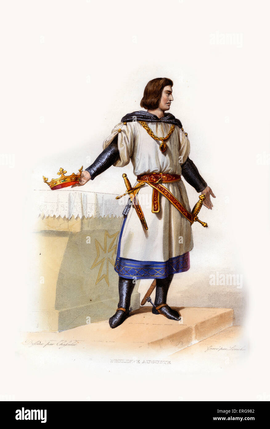 Philipp II. Augustus. König von Frankreich zwischen 1180-1223. 1165-1223. Kupferstich von Lorichon, c.1844. Stockfoto